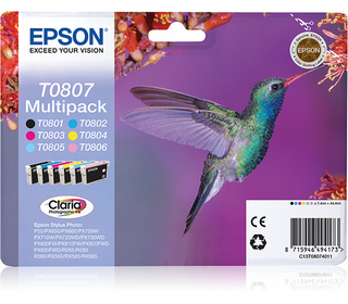 Epson Hummingbird Multipack "Colibri" (T0807) - Encres Claria N, C, M, J, Cc, Mc