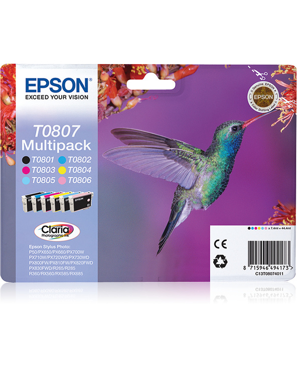 Epson Hummingbird Multipack "Colibri" (T0807) - Encres Claria N, C, M, J, Cc, Mc