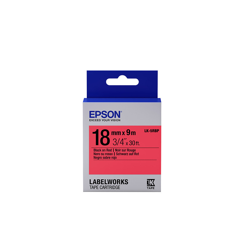Epson LK-5RBP - Couleur Pastel - Noir sur Rouge - 18mmx9m