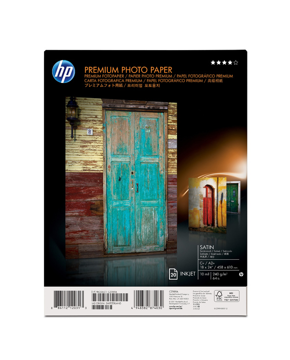 HP Premium Satin 20 sht/A2+/458 x 610 mm (18 x 24 in) papier photos Blanc