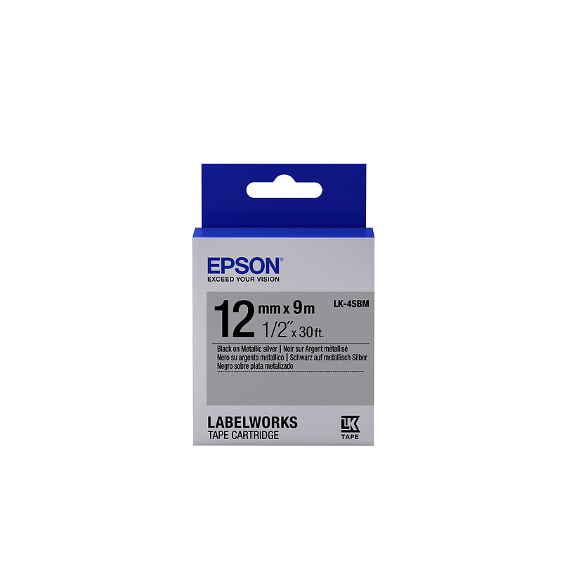 Epson LK-4SBM - Métallisé - Noir sur Argent - 12mmx9m