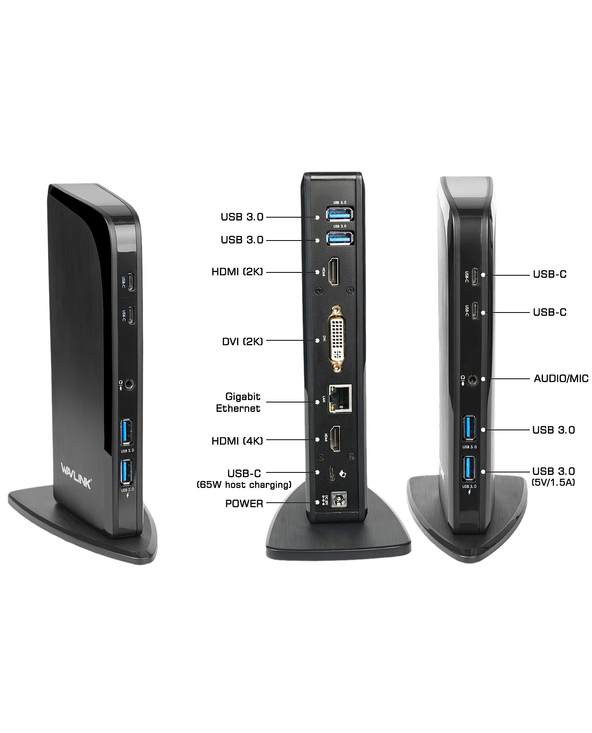 DLH STATION D'ACCUEIL UNIVERSELLE USB-C ET USB-A TRIPLE AFFICHAGE AVEC POWER DELIVERY 65W