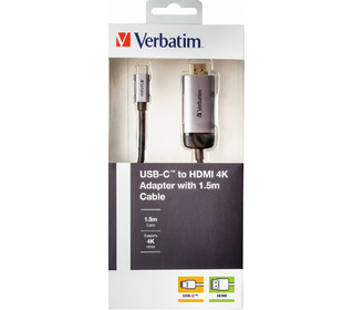 Verbatim 49144 câble vidéo et adaptateur 1,5 m USB Type-C HDMI Noir, Argent