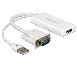 DeLOCK 62460 adaptateur et connecteur de câbles VGA, USB2.0-A HDMI Blanc