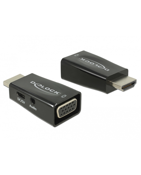 DeLOCK 65901 adaptateur et connecteur de câbles HDMI A VGA & 3.5 mm Audio Noir