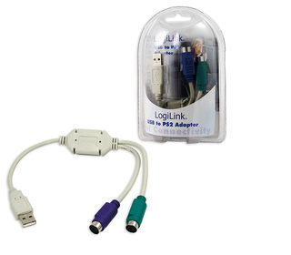 LogiLink Adapter USB - 2x PS/2 USB M 2x Mini DIN 6-pin FM Gris