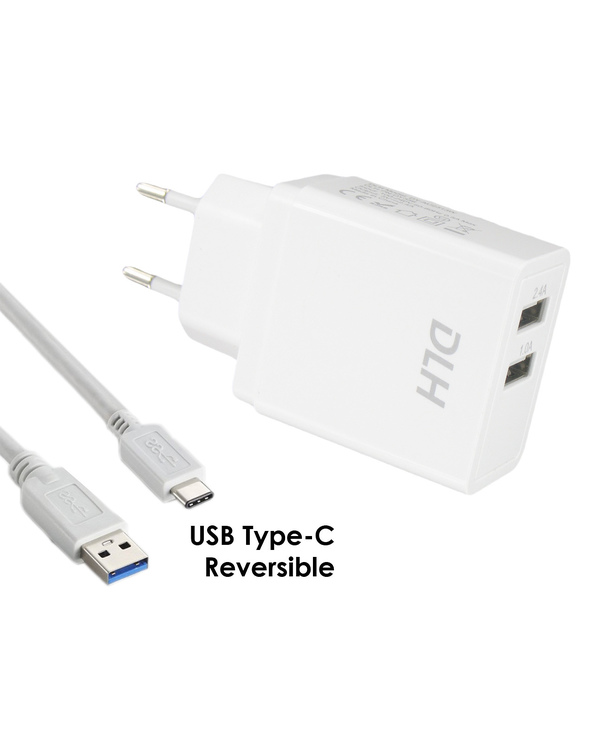 DLH CHARGEUR SECTEUR 2 PORTS USB 12W AVEC CABLE USB-C