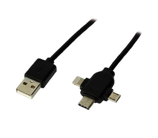 MCL MC923-1C/MULTIZ-1M câble USB USB 2.0 USB A USB C/Micro-USB B/Lightning Noir