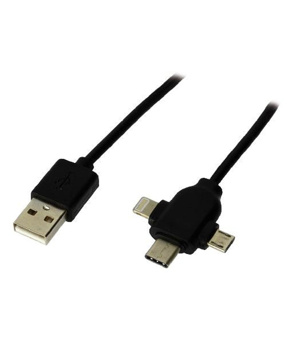 MCL MC923-1C/MULTIZ-1M câble USB USB 2.0 USB A USB C/Micro-USB B/Lightning Noir