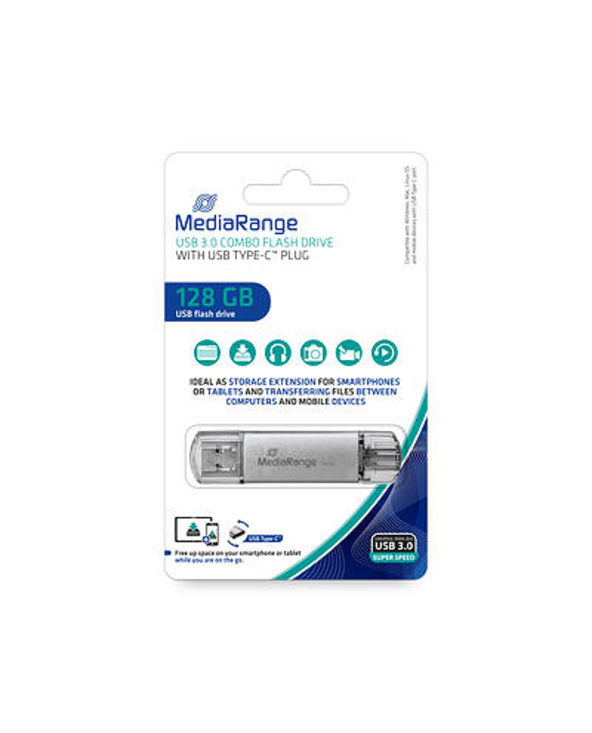MediaRange MR938 lecteur USB flash 128 Go USB Type-A / USB Type-C 3.2 Gen 1 (3.1 Gen 1) Argent