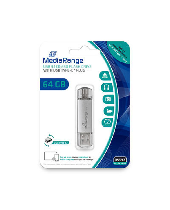 MediaRange MR937 lecteur USB flash 64 Go USB Type-A / USB Type-C 3.2 Gen 1 (3.1 Gen 1) Argent