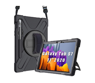 DLH COQUE RENFORCEE AVEC BANDOULIERE, POIGNEE ROTATIVE ET PIED SUPPORT POUR SAMSUNG GALAXY TAB S7 (SM-T870 / SM-T875 / SM-T876) 