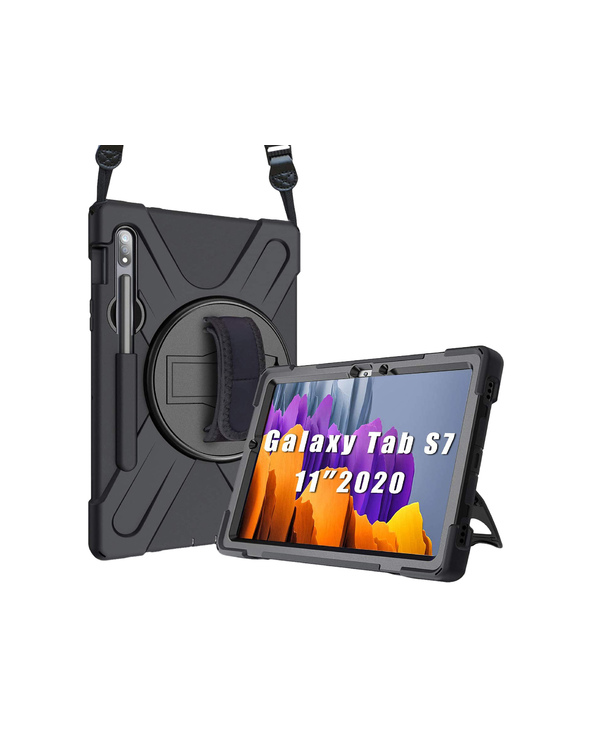 DLH COQUE RENFORCEE AVEC BANDOULIERE, POIGNEE ROTATIVE ET PIED SUPPORT POUR SAMSUNG GALAXY TAB S7 (SM-T870 / SM-T875 / SM-T876) 