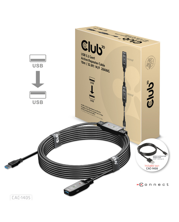 CLUB3D CAC-1405 câble USB 10 m USB 3.2 Gen 2 (3.1 Gen 2) USB A Noir