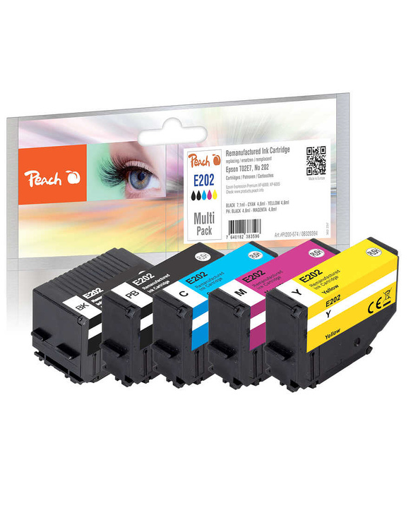 Peach PI200-674 cartouche d'encre 5 pièce(s) Compatible Rendement standard Noir, Cyan, Magenta, Jaune
