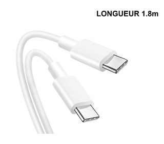 DLH CABLE USB-C VERS USB-C 1.8M 3.25A 65W max BLANC