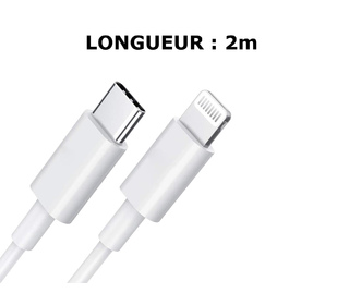 DLH CABLE USB-C VERS APPLE LIGHTNING CERTIFIE MFI 2M 3.25A 65W MAX BLANC