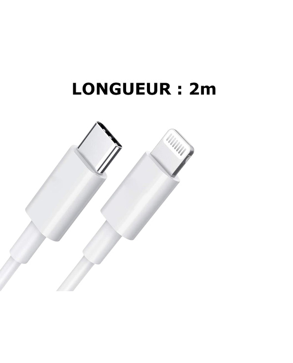 DLH CABLE USB-C VERS APPLE LIGHTNING CERTIFIE MFI 2M 3.25A 65W MAX BLANC