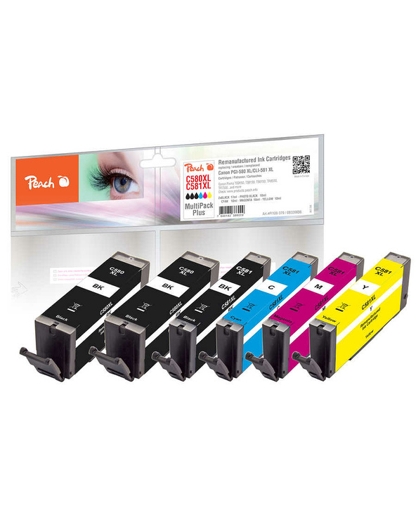 Peach PI100-379 cartouche d'encre 6 pièce(s) Compatible Rendement élevé (XL) Noir, Cyan, Magenta, Jaune