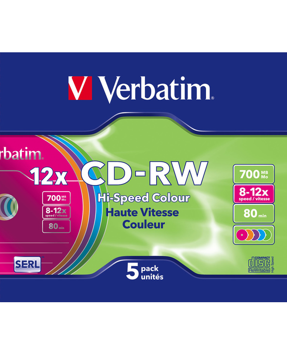 Verbatim CD-RW Colour 12x 700 Mo 5 pièce(s)