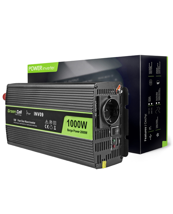 Green Cell INV09 adaptateur de puissance & onduleur Auto 1000 W Noir
