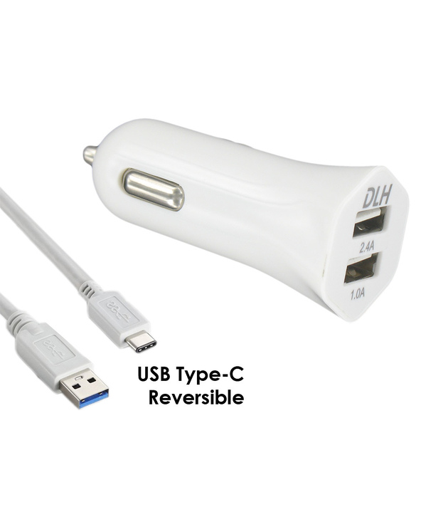 DLH CHARGEUR VOITURE 2 PORTS USB 12W AVEC CABLE USB-C