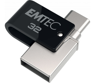 Emtec T260C lecteur USB flash 32 Go USB Type-A / USB Type-C 3.2 Gen 1 (3.1 Gen 1) Noir, Acier inoxydable