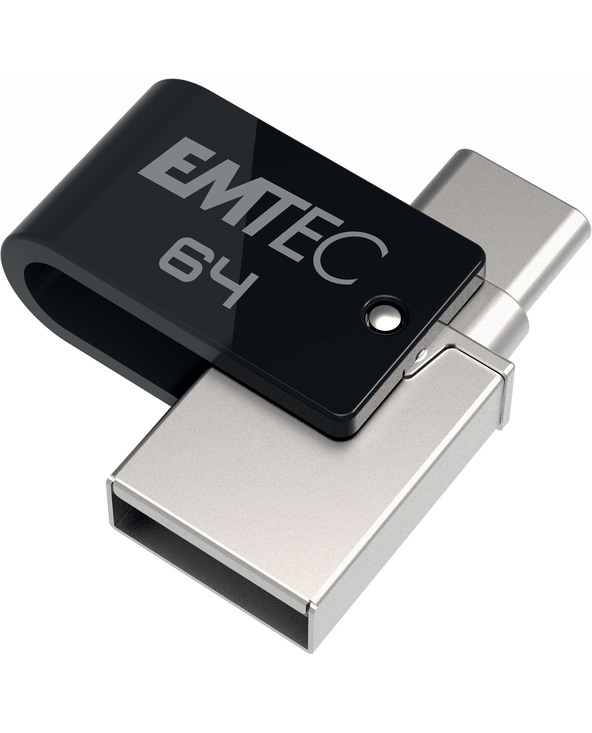 Emtec T260C lecteur USB flash 64 Go USB Type-A / USB Type-C 3.2 Gen 1 (3.1 Gen 1) Noir, Acier inoxydable