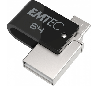Emtec T260B lecteur USB flash 64 Go USB Type-A / Micro-USB 2.0 Noir, Acier inoxydable