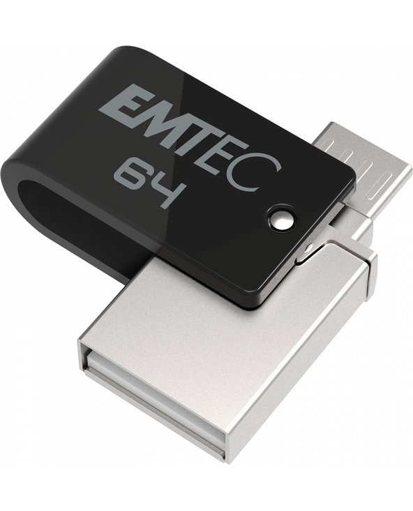 Emtec T260B lecteur USB flash 64 Go USB Type-A / Micro-USB 2.0 Noir, Acier inoxydable