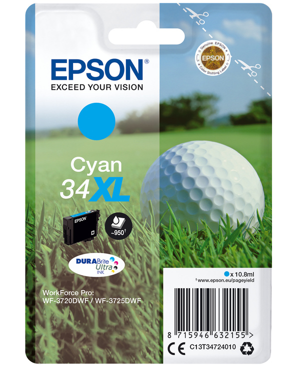 Epson Golf ball Singlepack Cyan 34XL DURABrite Ultra Ink