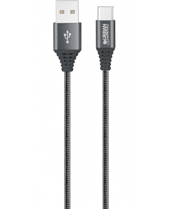 Urban Factory Braided câble USB 2 m USB 2.0 USB A USB C Gris