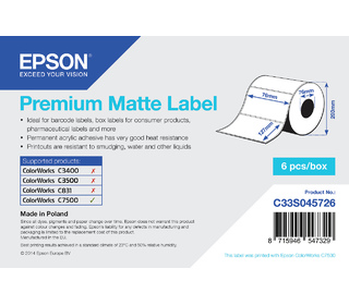 Epson Premium Matte Label - Die-cut Roll: 76mm x 127mm, 960 labels