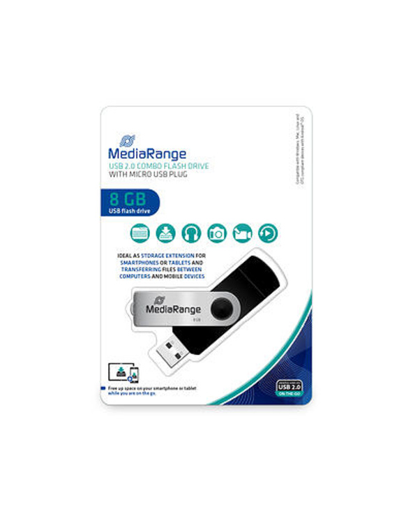 MediaRange MR930-2 lecteur USB flash 8 Go USB Type-A / Micro-USB 2.0 Noir, Argent