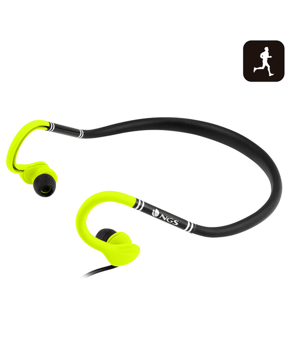 NGS Yellow Cougar Casque Avec fil Crochets auriculaires, Ecouteurs Sports Noir, Jaune