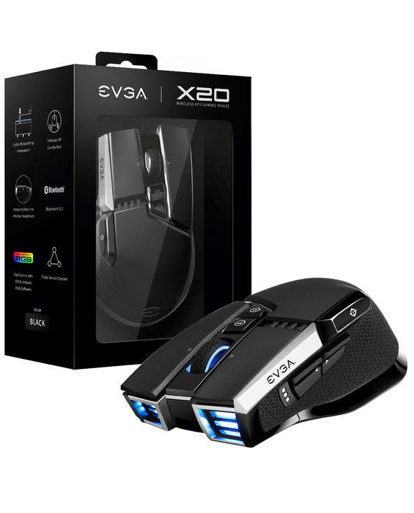 EVGA X20 souris Ambidextre RF Wireless+Bluetooth+USB Type-A Optique 16000 DPI