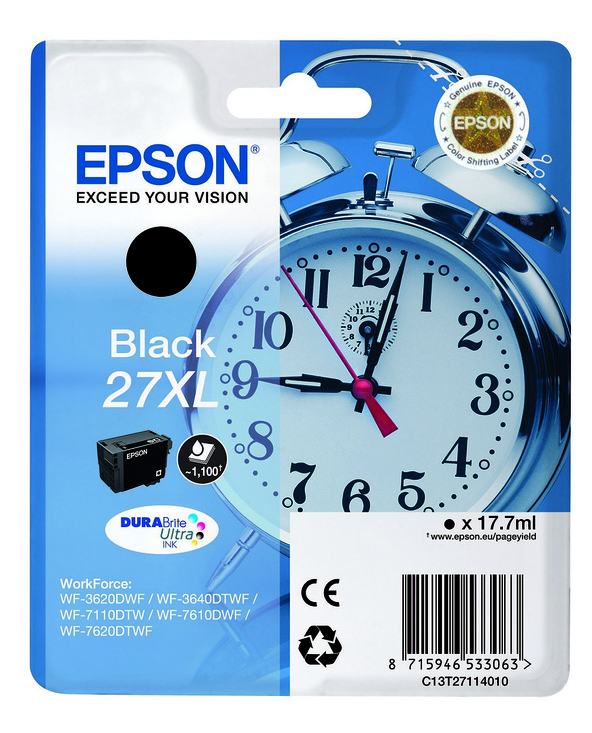 Epson Alarm clock 27XL DURABrite Ultra cartouche d'encre 1 pièce(s) Original Rendement élevé (XL) Noir