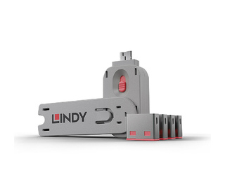 Lindy 40450 bloqueur de port Port blocker + key USB Type-A Rose Acrylonitrile-Butadiène-Styrène (ABS) 5 pièce(s)