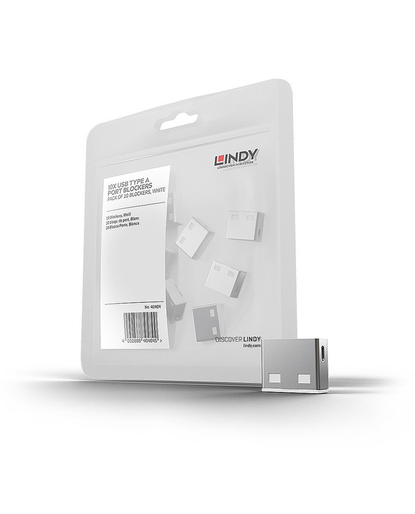 Lindy 40464 bloqueur de port Port blocker USB Type-A Blanc Acrylonitrile-Butadiène-Styrène (ABS) 10 pièce(s)