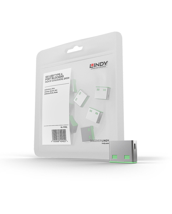 Lindy 40461 bloqueur de port Port blocker USB Type-A Vert Acrylonitrile-Butadiène-Styrène (ABS) 10 pièce(s)