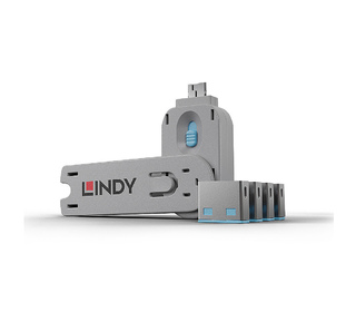 Lindy 40452 bloqueur de port Port blocker + key USB Type-A Bleu Acrylonitrile-Butadiène-Styrène (ABS) 5 pièce(s)