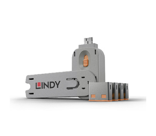 Lindy 40453 bloqueur de port Port blocker + key USB Type-A Orange Acrylonitrile-Butadiène-Styrène (ABS) 5 pièce(s)