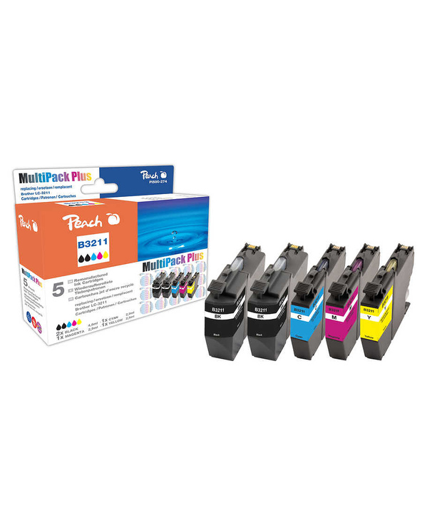 Peach PI500-274 cartouche d'encre 5 pièce(s) Compatible Noir, Cyan, Magenta, Jaune