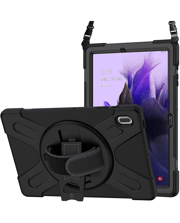 DLH COQUE RENFORCEE AVEC EMPLACEMENT STYLET, BANDOULIERE, POIGNEE ROTATIVE ET PIED SUPPORT POUR SAMSUNG GALAXY TAB S7 FE (SM-T73