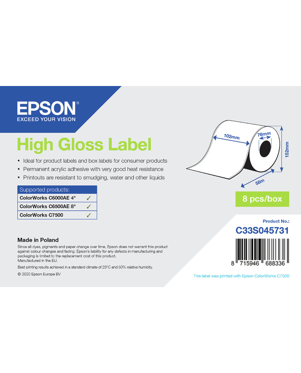 Epson High Gloss Label - Continuous Roll: 102mm x 58m