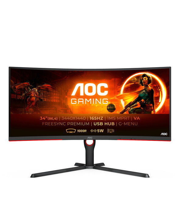 AOC G3 CU34G3S/BK 34 LED UltraWide Quad HD 4 ms Noir, Rouge
