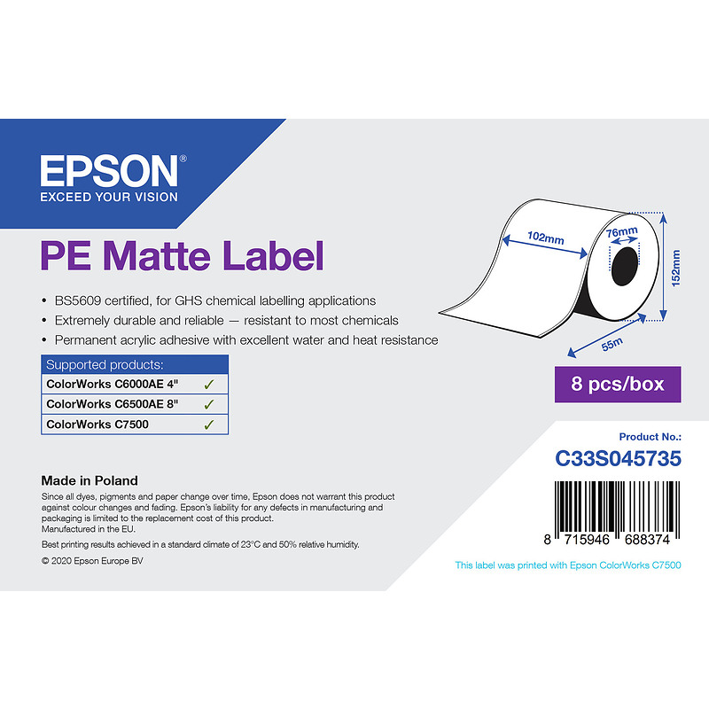 Epson PE Matte Label - Continuous Roll: 102mm x 55m