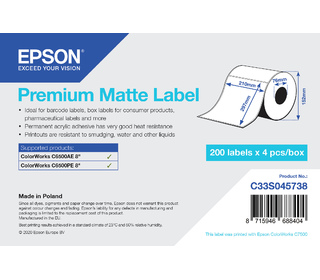 Epson Premium Matte Label - Die Cut Roll: 210mm x 297mm, 200 labels