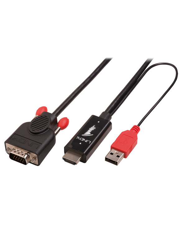 Lindy 41457 câble vidéo et adaptateur 0,1 m VGA (D-Sub) HDMI + USB Noir