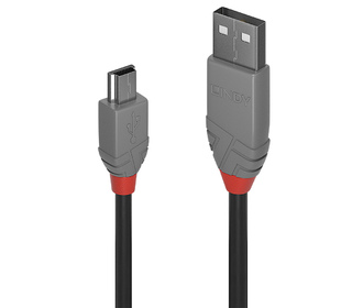 Lindy 36723 câble USB 2 m USB 2.0 USB A Mini-USB B Noir, Gris